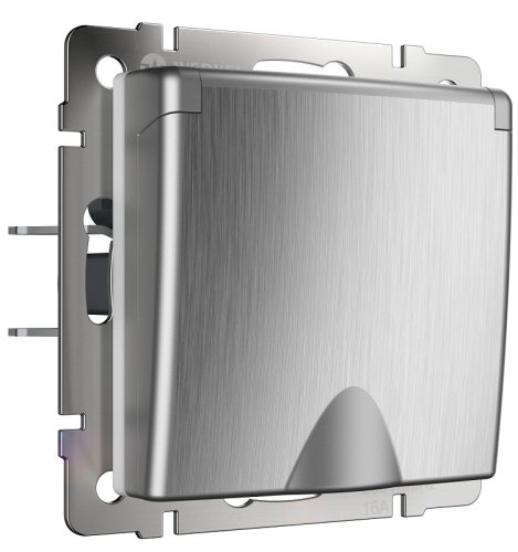 Розетка с заземлением без рамки Werkel 1-м. крышка шторки IP44 серебряный рифленый картинка